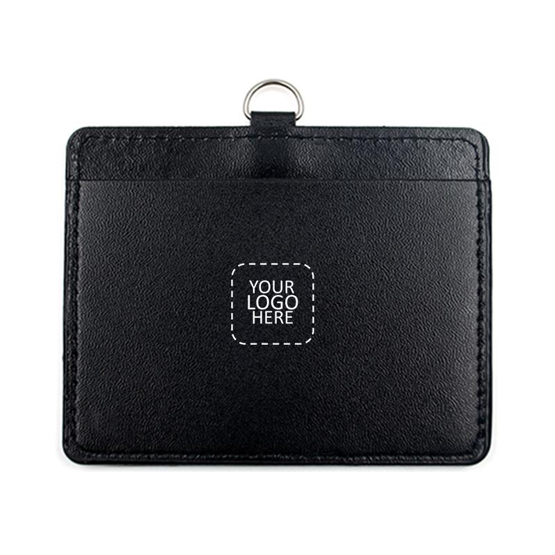 CH03H-Premium PU Leather ID Card HoCH03H-Premium PU Leather ID Card Holder Horizontal - Black with Logolder Horizontal - Black